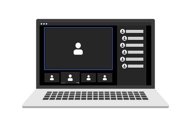 istock Video call with chat on screen laptop. Online webinar, meeting 1346938913