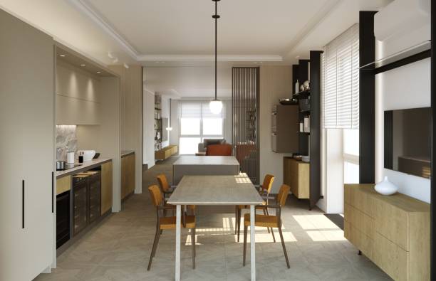 istock visualization of modern residential interior design, 3D illustration, cg render 1346939895