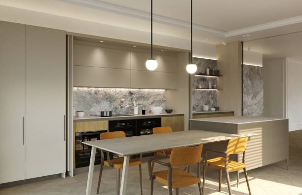 istock visualization of modern residential interior design, 3D illustration, cg render 1346939897