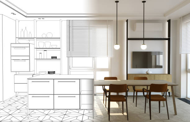 istock visualization of modern residential interior design, 3D illustration, cg render 1346939917