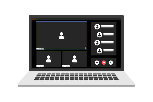 istock Video call with chat on screen laptop. Online webinar, meeting 1346939982