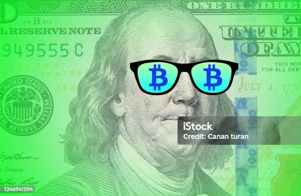 Bitcoin Cryptocurrency Digital Money Concept Stock Photo - Download Image Now - Bitcoin, Cryptocurrency, Benjamin Franklin