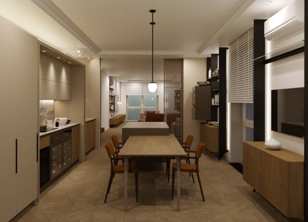 istock visualization of modern residential interior design, 3D illustration, cg render 1346941728