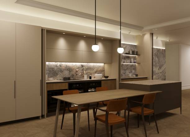 istock visualization of modern residential interior design, 3D illustration, cg render 1346941733