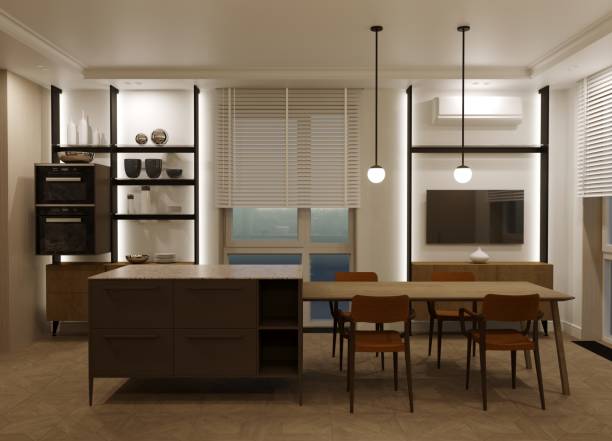 istock visualization of modern residential interior design, 3D illustration, cg render 1346941734