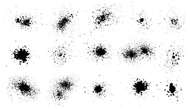 스프레이 페인트의 요소, 잉크 얼룩세트. 벡터 일러스트레이션 - blotter stock illustrations