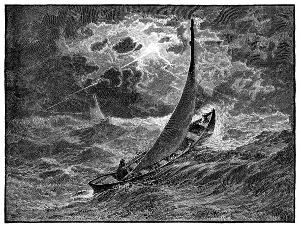 żeglowanie w sztormie - ship storm thunderstorm water stock illustrations