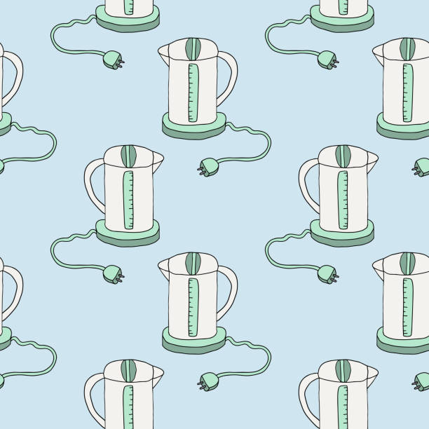 Cute doodle electric kettle seamless pattern. Cute doodle electric kettle seamless pattern. Kitchen equipment background. cartoon of the how to draw a infinity sign stock illustrations