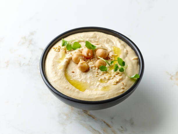 bowl of hummus on kitchen table