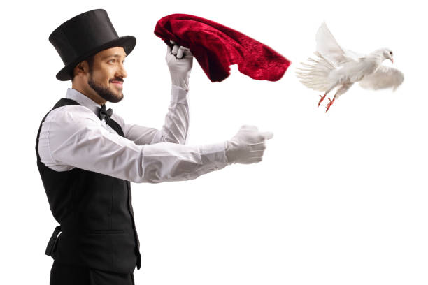 istock Magician performing a trick and a white dove flying from his hand 1346950235