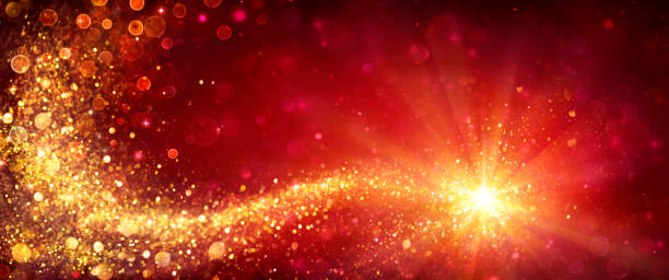 Golden Star In Red Shiny Background - Christmas