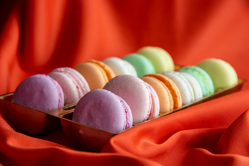 Collection of brightly colored French macarons