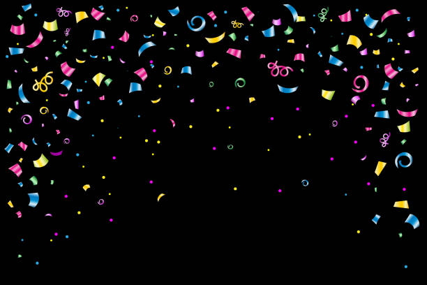 istock festive background, banner with colored confetti and streamers on a black or white background 1346957713