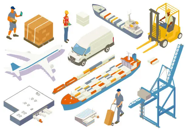 Vector illustration of Supply chain stickersheet