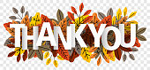 istock Thank you letters on autumn leaves isolated transparent background vector 1346962238