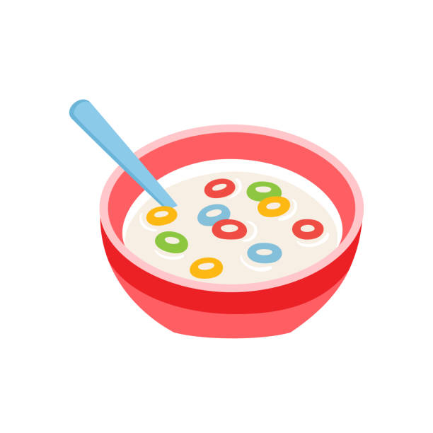 Cartoon Breakfast Bowl With Cereal Corn Rings Isolated On White Stock  Illustration - Download Image Now - iStock