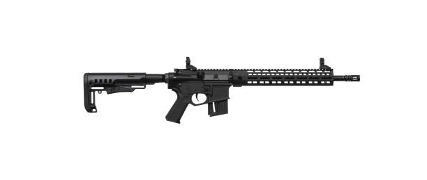 istock Modern automatic rifle isolated on white background. Weapons for police, special forces and the army. Automatic carbine with mechanical sights. Assault rifle on white back. 1346964643