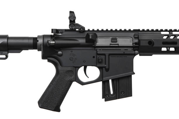 istock Modern automatic rifle isolated on white background. Weapons for police, special forces and the army. Automatic carbine with mechanical sights. Assault rifle on white back. 1346964644