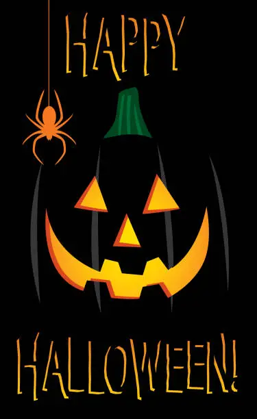 Vector illustration of Happy Halloween Glowing Pumpkin