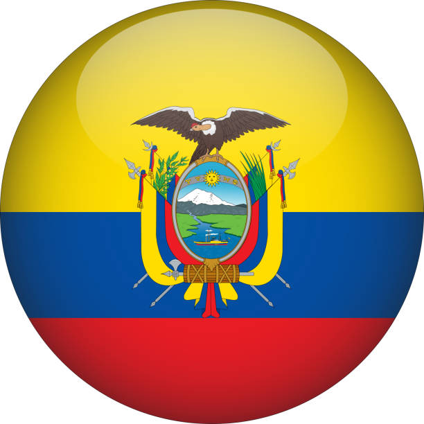ilustraciones, imágenes clip art, dibujos animados e iconos de stock de ecuador 3d redondeado icono del botón bandera del país - ecuador