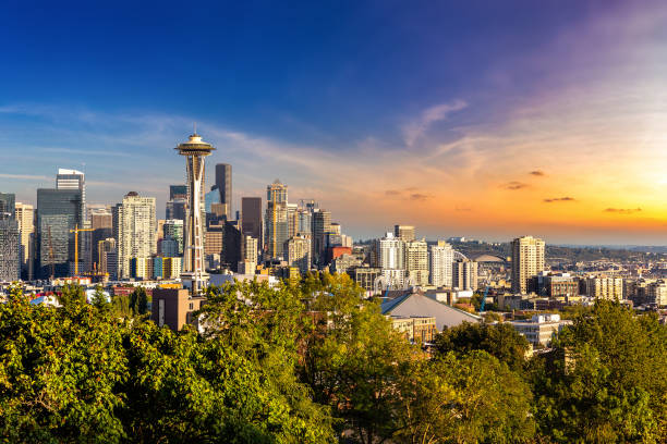 Seattle cityscape and Space Needle stock photo