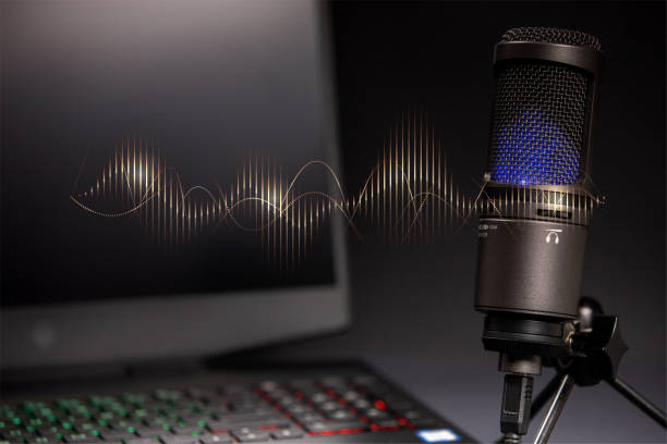 istock Podcast microphone emitting radio waves 1346976842