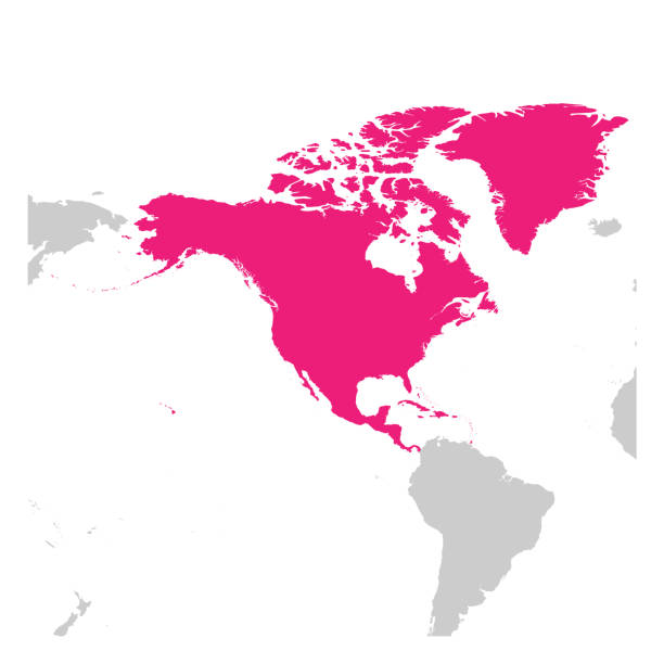 nordamerika kontinent rosa markiert in graue silhouette der weltkarte. einfache flache vektorillustration - outline mexico flat world map stock-grafiken, -clipart, -cartoons und -symbole