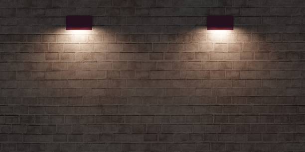 istock brick wall and lantern Light on the surface of a blank cement wall old floor 3d illustration 1346988597