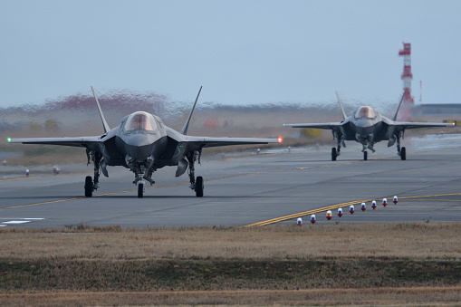 The Military transport on runway ready to take off