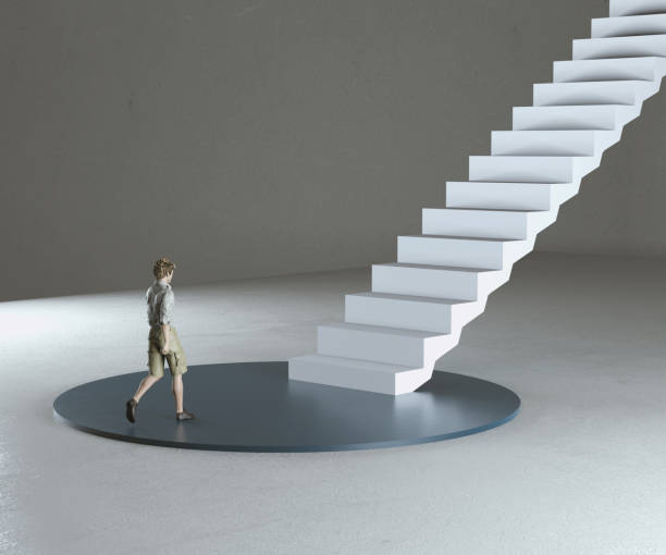 istock Man walking to a staircase . New journey concept . This is a 3d render illustration . 1347001073
