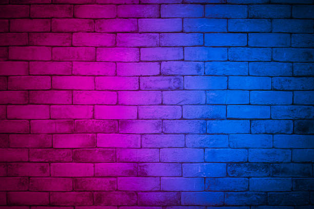 istock Lighting effect red and blue on empty brick wall background. Backdrop decoration party happy new year happiness concept, Showing or placing products. Lighting effect pink and cyan wall background. 1347002958