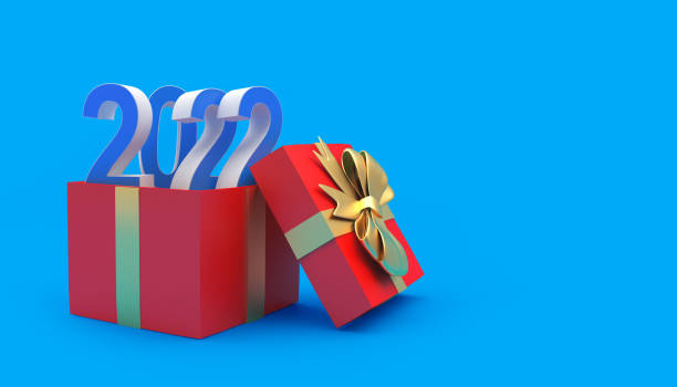 istock Red open gift box with New Years number 2022 1347010468