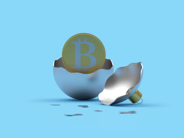 Bitcoin in a silver broken Christmas ball