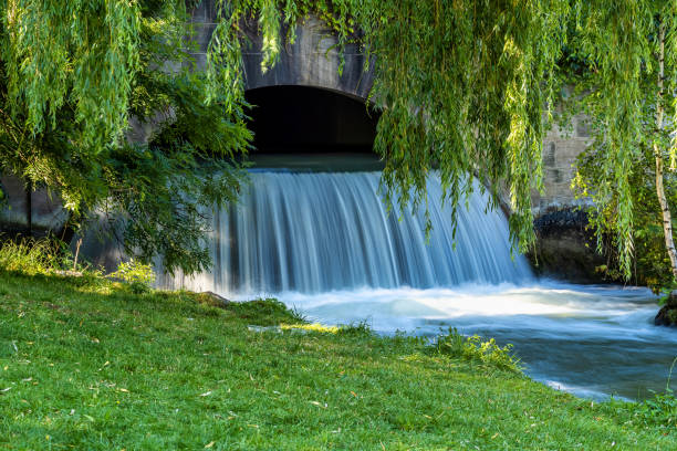 agua del isar en the english garden, munich, alemania. - englischer garten fotografías e imágenes de stock