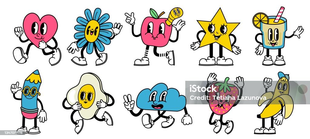Ilustración de Personajes De Dibujos Animados Abstractos De Moda En Estilo De Animación Retro Brillante Corazón Cómico Estrella Manzana Y Lápiz Mascotas Con Caras Divertidas Conjunto Vectorial y más Vectores Libres de Ilustración de Personajes De Dibujos Animados Abstractos De Moda En Estilo De Animación Retro Brillante Corazón Cómico Estrella Manzana Y Lápiz Mascotas Con Caras Divertidas Conjunto Vectorial y más Vectores Libres de
