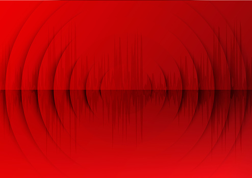 Sound waves dark red light. Abstract technology background.