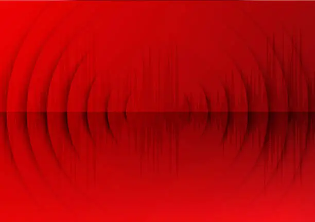 Vector illustration of Sound waves dark red light. Abstract technology background.