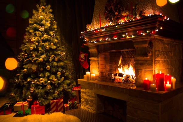 istock christmas interior with tree, presents and fireplace 1347021437