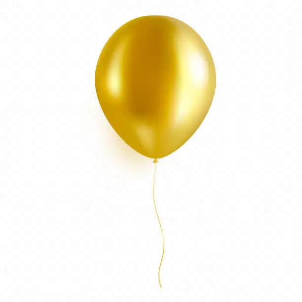 Vector illustration of Gold Helium Balloon Isolated on Transparent Background. Golden Ballon in Realistic Style.