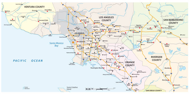 vektor-straßenkarte des großraums los angeles, kalifornien, vereinigte staaten von amerika - los angeles stock-grafiken, -clipart, -cartoons und -symbole