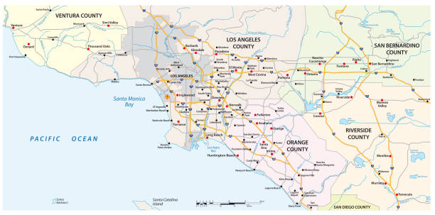 wektorowa mapa ulic obszaru greater los angeles, kalifornia, stany zjednoczone - city of los angeles illustrations stock illustrations
