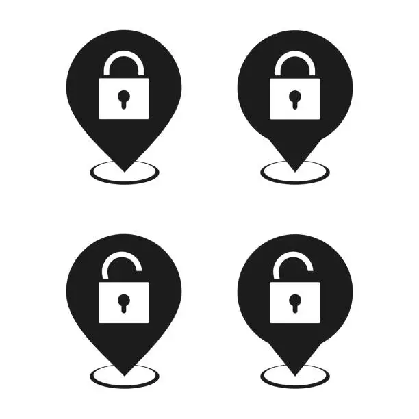 Vector illustration of Map pin with padlock icon.