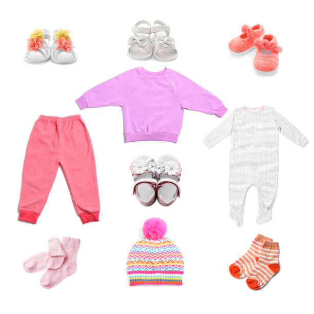 istock Set with different baby clothes on white background 1347028865