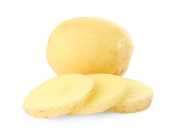 istock Whole and cut fresh raw organic potatoes on white background 1347029085