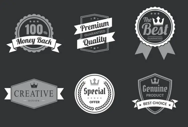 Vector illustration of Set of White Badges and Labels - Design Elements