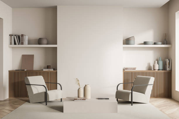 istock Beige seating area in a modern living room 1347033265