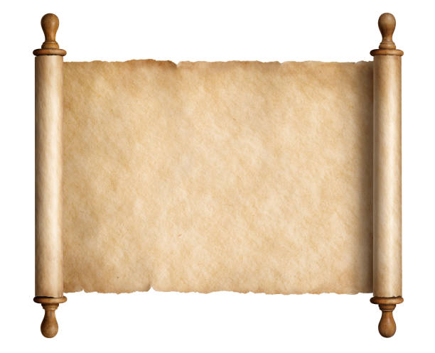 istock Old scroll parchment with wooden handles isolated 3d illustration 1347033831