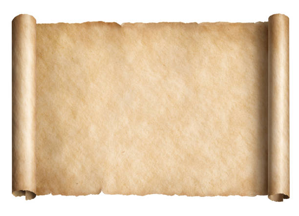 vecchia pergamena di carta o illustrazione 3d isolata - parchment scroll paper document foto e immagini stock
