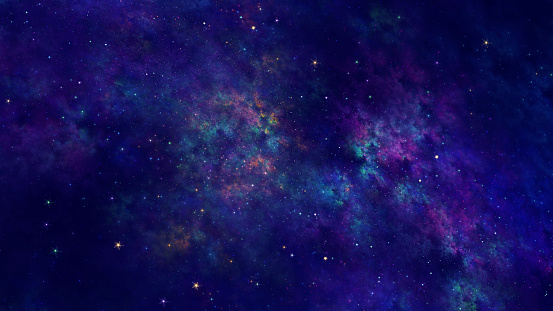 Galaxy Outer Space Colorful Nebula Star Field Background Night Sky Cloud Starry Milky Way Glitter Confetti Gas Navy Blue Purple Teal Deep Cosmos Pattern Purple Stardust Texture Fantasy Origins Creation Spirituality Magician Concept Fractal Fine Art