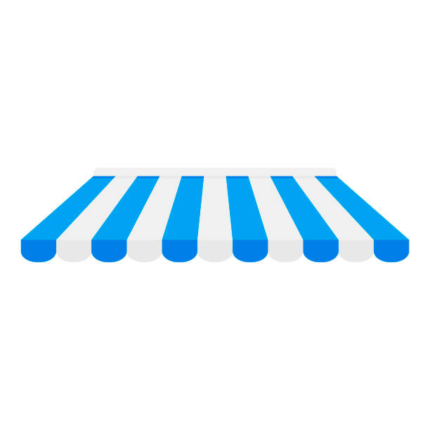 istock Awning store cover, shade stripe outdoor, shelter construction 1347037174